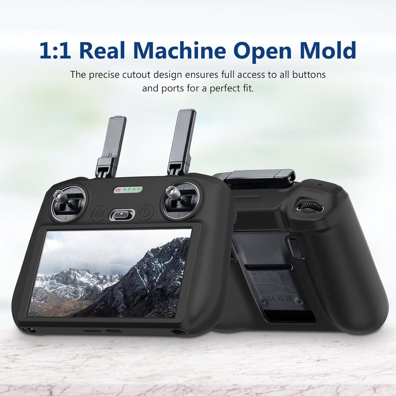 Reflex Camera Silicone Protective Cover Compatible with DJI RC 2 Remote – Shockproof Non-Slip Lightweight Case for Mavic Air 3 Controller – Custom-Fit Grip Sleeve for Outdoor Drone Flying - Black - Image 2